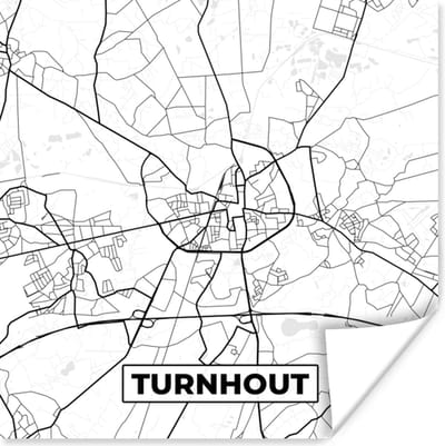 Poster Stadskaart – Zwart Wit - Kaart – Turnhout – België – Plattegrond - 100x100 cm XXL