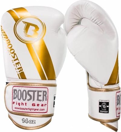 Booster BGL V3 Leren Bokshandschoenen – Wit/Goud – 14 oz