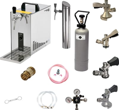 Complete Set - Biertap PYGMY 25, 1-kraans, 35 liter/uur - met Set van 4 Fustkoppeling en Tapzuil - Droogkoeler - Bierkoeler