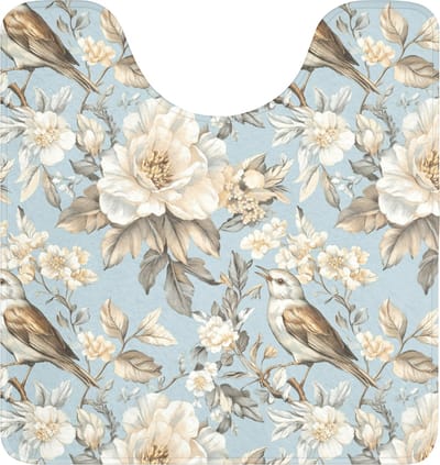 WC mat met uitsparing 55x60 cm - Antislip - Botanisch - Zangvogel - Blauw - Toiletmat met uitsnijding - Vloermat - Douchemat - Toilet tapijt - Toiletmatten