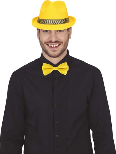 Boland Verkleedkleding setje 2 delig - geel - hoed en vlinderstrikje - heren en dames