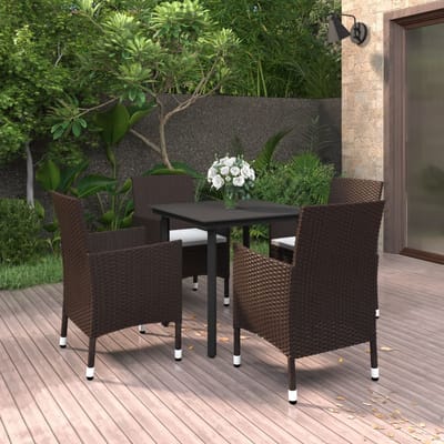 vidaXL - 5-delige - Tuinset - met - kussens - poly - rattan - en - glas
