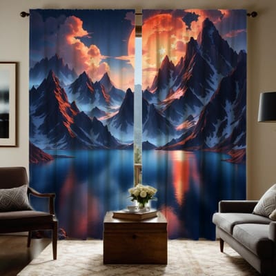 2 stuks HD zonsondergang zonsondergang kust zonsopgang decoratief gordijn Blauwe strik digitaal bedrukt gordijn Huisdecoratie stijl Versierd liv W52H63inchW132H160cm gray