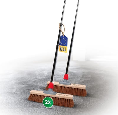 Novaliv 2x kokosbezems 40 cm met steel kokosharen bezem natuurhaar ideaal als werkplaatsbezem met steel halbezem industriële bezem huisbezem veegbezem schildersbezem haarbezem terrasbezem zacht