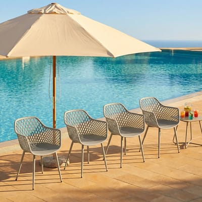 EGGREE Tuinstoelen set van 4 - kunststof tuinstoel met armleuningen - loungestoel - weerbestendige tuinstoel voor tuin - balkon- en terrasstoelen - bistrostoel - balkonmeubilair - klein balkon - Grijs