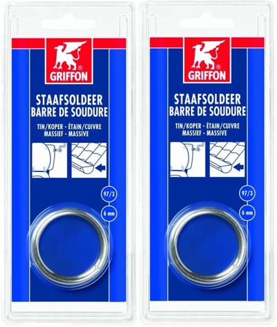 Griffon staafsoldeer tin/koper 97/3 massief Ø 6 mm. - 100 gram - 2 stuks