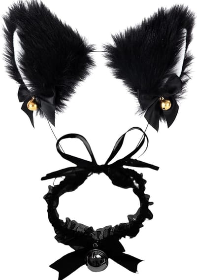 Set van 2 Kattenoren Haarbanden voor Cosplay, Feestoutfits en Dierenkostuums met Belletjes