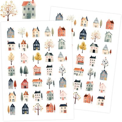 Huisjes Stickers - 3 Stickervellen voor Verhuizen & Nieuw Huis - 105 Verhuisstickers