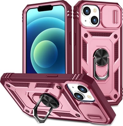 Coverup Hoesje - Geschikt voor iPhone 15 Hoesje - Coverup Ring Kickstand Back Cover met Camera Shield - Roze