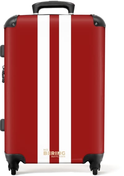 NoBoringSuitcases.com® - Koffer groot - Rolkoffer lichtgewicht - Rood met dubbele witte verticale strepen - Vakantie reiskoffer met 4 wielen - Grote trolley XL - Travel suitcase large - 20 kg bagage - Ruimbagage medium met TSA slot