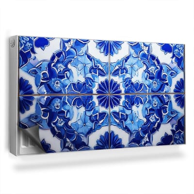 Wallfluent Magnetische Radiatorfolie - Radiatorbeschermer Magnetisch - 110x60 cm - Marokkaanse Patroontegels, Contrast - Radiatorfolie Tot 60°C - Blauw Tegels Radiator Mat Bescherming Tegen Krassen
