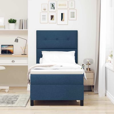 vidaXL - Boxspring - bed - met - kussen - met - hoofdeinde - Blauw - 100 - x - 200 - cm - Stof