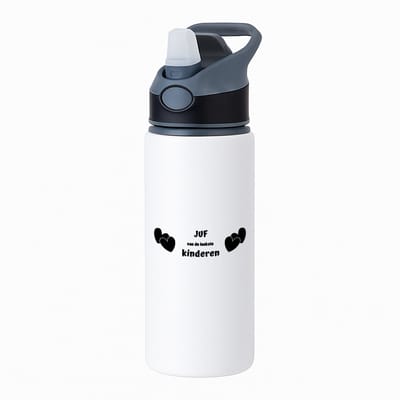 Hacebo® - juf van de leukste kinderen waterfles met rietje zwart - Juf - de leukste juf - verjaardag - cadeautje voor jufvrouw - kado - geschenk - water fles - 650ML