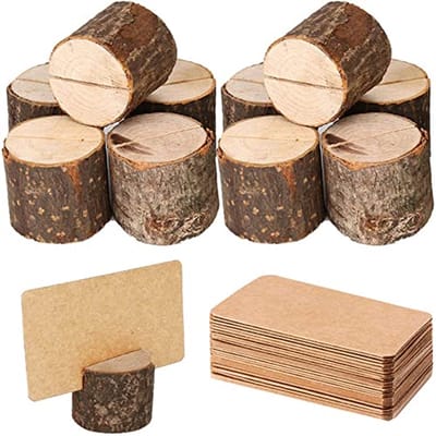 Rustieke Hout Plaats Kaarthouders Set - 10 Stuks Tafel Nummerhouders en 20 Kraft Kaarten voor Bruiloft en Feest