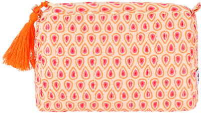 Make-up Tasje Retro print | Oranje | 18cm x 8cm x 11cm | Met Kwastje aan de Rits | 100% Polyester | Zomervakantie