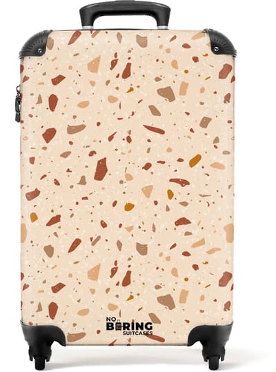 NoBoringSuitcases.com - Koffer - Terrazzo patroon veelkleurig terra - Past binnen 55x40x20 cm en 55x35x25 cm - Trolley handbagage - Valiezen met wieltjes volwassenen - Reiskoffer op wielen - Rolkoffer lichtgewicht