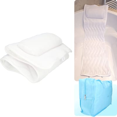 Badkussen - Bad matras / Ligbed - Ligbed voor in bad - Met kussen - Met blauwe opbergtas - Makkelijk mee te nemen - Wit