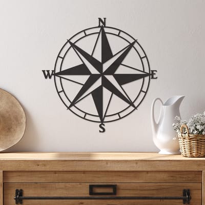 Wanddecoratie Windroos - Muurdecoratie Kompas - Muurdecoratie Hout - Wanddecoratie Hout - Muurdecoratie Woonkamer - Wanddecoratie Woonkamer - Wanddecoratie Industrieel - Wanddecoratie Dieren - Home Decor - Wall Line Art - 29 x 29 cm