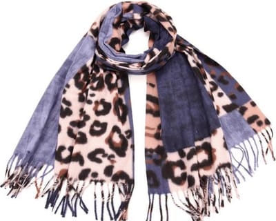 Sjaal met panterprint herfst/winter donkerblauw/blauw/beige