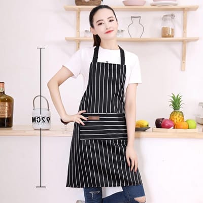 Keukenschorten voor dames in katoenmix, gestreept design, ideaal voor koken, tuinieren en knutselen, set van 2, zwart