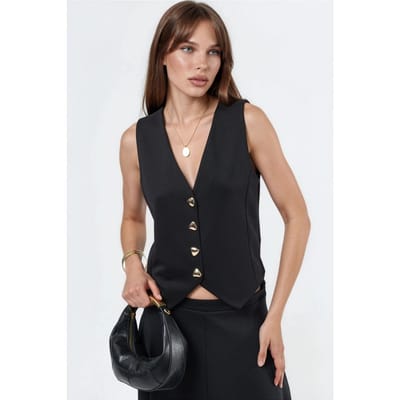 Effen V-hals Geknoopte Vest