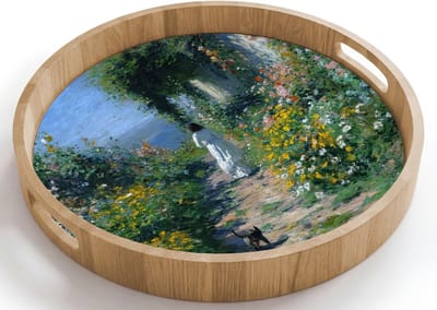 Dienblad rond 40x40 cm - Schootdienblad hout - Kat - Vrouw - Bloemen - Huis - Borrelplank rechthoek - Plateau houten dienbladen