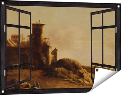 Gards Tuinposter Doorkijk Landschap - Claude de Jongh - 90x60 cm - Tuindoek - Tuindecoratie - Wanddecoratie buiten - Tuinschilderij