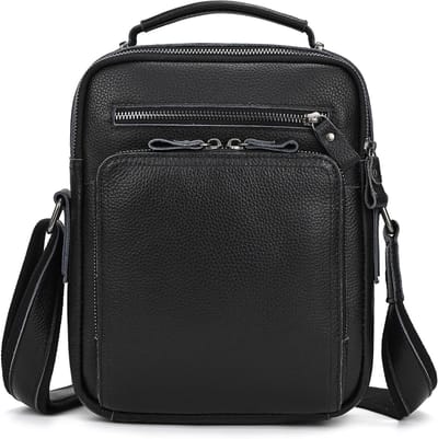 Vintage Leren Schoudertas voor Mannen - Casual Crossbody Tas voor Reizen en Zaken, Zwart, Duurzaam en Stijlvol