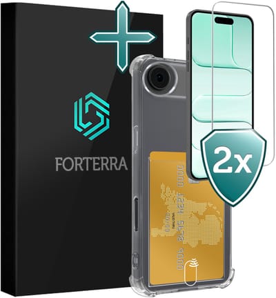 Hoesje Geschikt voor Apple iPhone Air - Met 2x Screenprotector - Pashouder - Kaarthouder - Back Cover - Telefoon Hoes Shockproof - Siliconen Case - Shock Proof - Pasjes Houder - Transparant