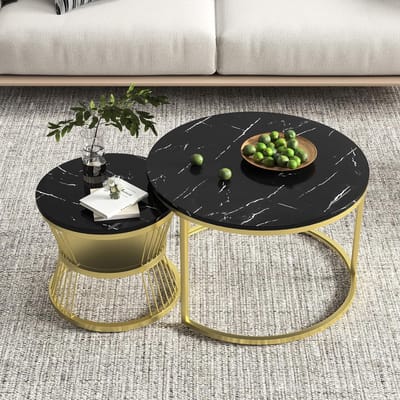 Set Salontafels - Woonkamer Tafels - Moderne Inrichting - In elkaar grijpend design - 70x70x45.5 cm - Zwart Goud
