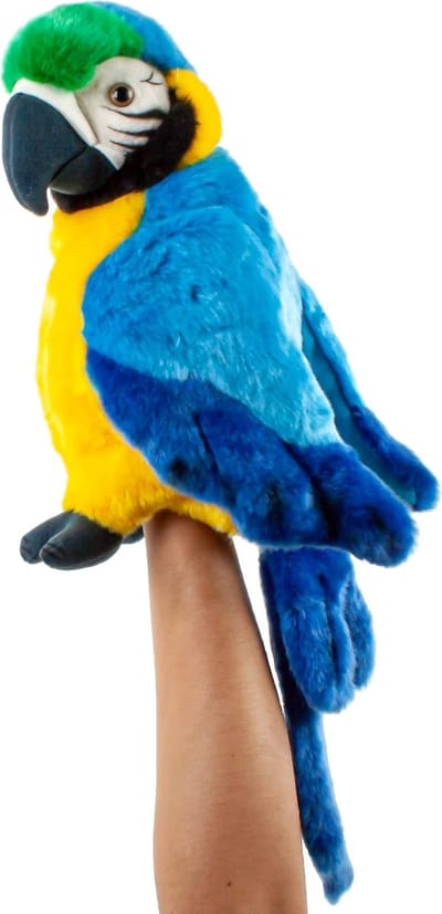 Handpop Papegaai - Knuffel Vogel - Spelen en Verhalen - Machinewasbaar - 25 cm - Blauw