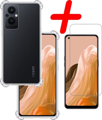 Hoesje Met Screenprotector - Geschikt voor OPPO Reno 8 Lite - Sterk & Shockproof - Siliconen Case - Back Cover - Telefoon Hoes - Shock Proof - Transparant