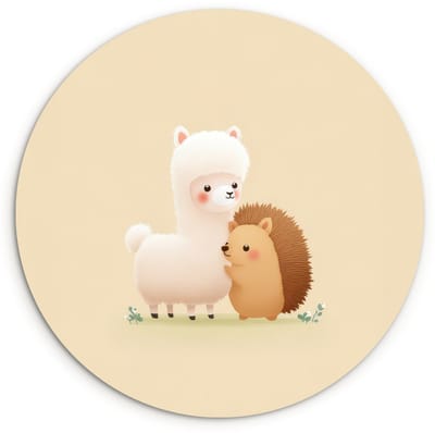 WallCircle® Wandcirkel 120x120 cm - Muurcirkel Alpaca - Egel - Bruin - Knuffelen - Muurdecoratie woonkamer - Wanddecoratie slaapkamer - Kamer decoratie accessoires - Ronde schilderijen XXL