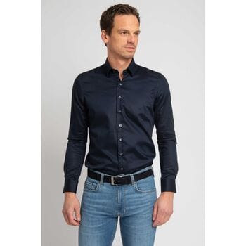 Suitable Satin Overhemd Donkerblauw (navy) - Maat 38 - Heren - Overhemden Formeel