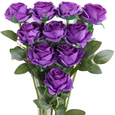 Jhubersproducts - Zijde Kunstrozen Bloemen - Bruidsboeket - Romantisch en Ontspannend - Paars - Decoratief en Duurzaam - Perfect voor Bruiloften en Fe