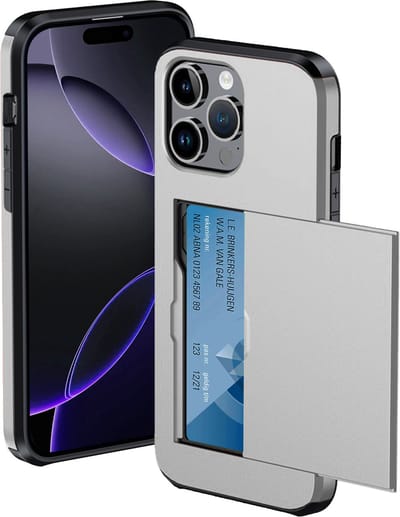 Hoesje Geschikt voor iPhone 16 Pro Hoesje Met Pasjeshouder Hard Case Met Kaarthouder - Hoes Geschikt voor iPhone 16 Pro Hoesje Pashouder Case - Grijs