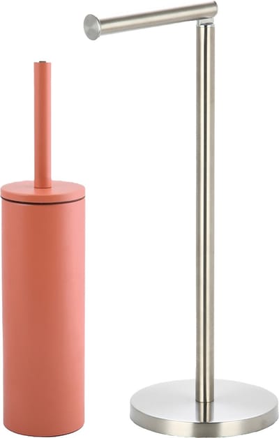 Spirella Badkamer accessoires set - WC-borstel/toiletrollen houder - metaal - terracotta/zilver - Luxe uitstraling