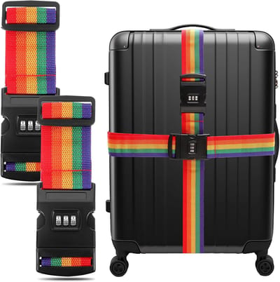 Famanu – Bagageriem - reiskofferriem met code - verstelbare bagageriem voor koffer - bagage - reisaccessoires (regenboogkleur)