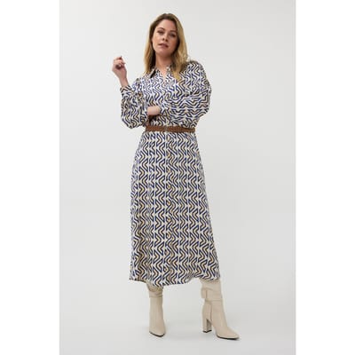 EsQualo Dress Long Utopia Graphic Print Maat: 36 | Maxi Jurken Outlet | Dames | Blauw
