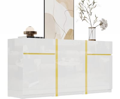 Dressoir - Met 3 Deuren En 2 Laden - Hoogglans Opbergkast - Hout - Wit