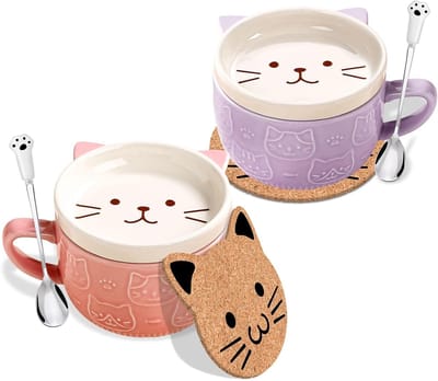 Schattige katten koffiemokken met deksel als verjaardagscadeau voor vrouwen, grappige keramische theekopjes voor kattenliefhebbers, ideaal voor feestdagen en speciale gelegenheden