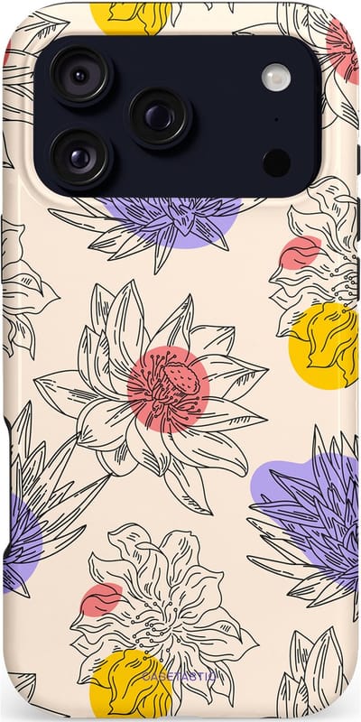 Casetastic hoesje geschikt voor Apple iPhone 17 Pro Max - MagSafe - Dubbellaagse bescherming - Bloemenschets - Fashion Case - Crème Zilver Lavendel