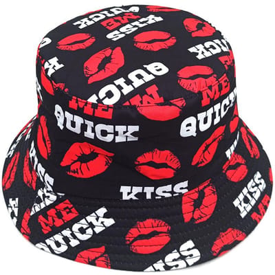 Lente/Zomer Lippenprint Hoed Mode Heren Mode Zonwerende Bucket Hat Uniseks Vissershoed Dames Omkeerbare Basin Cap XS red