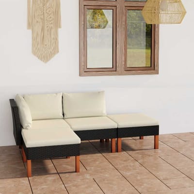 vidaXL - 4-delige - Loungeset - met - kussens - poly - rattan - zwart