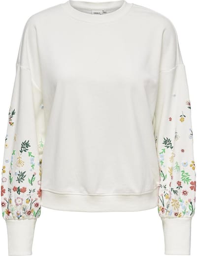 ONLY ONLBROOKE L/S O-NECK FLOWER SWT NOOS Dames Trui - Cloud Dancer Sleeve Flower