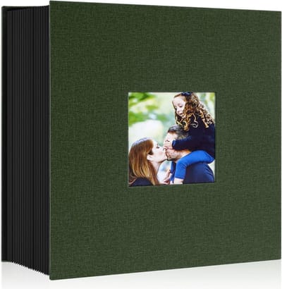 10 x 15 Fotoalbum met 600 vakken - linnen - verticaal & horizontaal - insteekzak - groen
