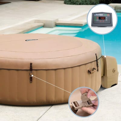 Opblaasbare Jacuzzi – Altameubel PureRelax Bubble Spa | 4-Persoons Luxe Bubbelbad | 196 cm Ø | 120 Airjets | Automatisch Verwarmingssysteem | Inclusief Isolerend Deksel | Beige