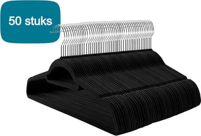 Bobbel Home - 50 Anti-slip kleerhangers - Ultra-dunne Kledinghangers met Fluweel - Kapstokken met Broeklat of Roklat - Klerenhanger - Klerenhangers- Zwart