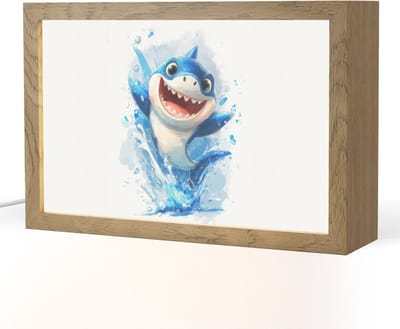 Nachtlampje 30x20 cm - Kinder lampje - Haai - Water - Blauw - Tafellamp kinderkamer - Slaapkamer lamp - Bedlamp kinderen - Kinderlampje stopcontact - Wandlamp babykamer - Nachtlampjes