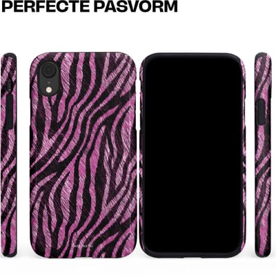 Casetastic hoesje geschikt voor Apple iPhone XR - Dubbellaagse bescherming - Roze Paarse Zebraprint - Fashion Case - Zwart Lila